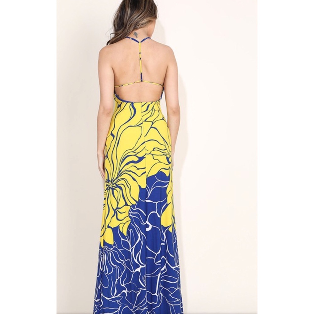 NWOT yellow and blue color blocked maxi dress. - Picture 4 of 5